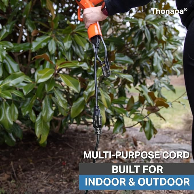 13 Amp Outdoor Extension Cord 10 ft, 2 Pack, 16/3 SJTW 10 Foot Black Extension Cord 3 Prong Multi Pack, Weatherproof ExteriorPower Cable for Outdoor Lights, Landscaping, Lawn, UL Certified