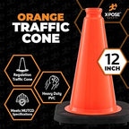 Xpose Safety 12 Inch Orange Traffic Cones, 1-Pack - Multipurpose PVC Plastic Safety Cone for Parking, Soccer, Caution, Kids and Construction - DOT Approved