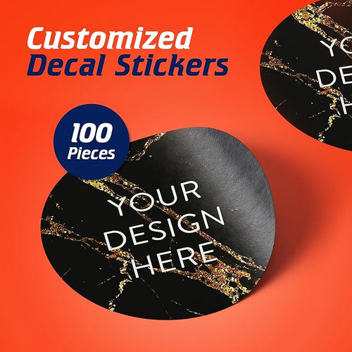 100 Custom Vinyl Stickers - Upload Your own Image, Text, Design, Logo - Personalized Logo Labels for Handmade, Packaging, Bottle, Jars, Candle, Brand Stickers (Black Gold Marble, 2x2)