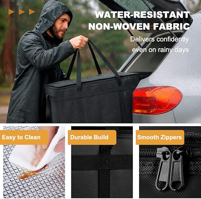 2PK XXXL Insulated Food Delivery Bag - Reusable Thermal Cooler Grocery Bags for Catering & Delivery, Pizza Carrier for Events, Large Capacity Bag Keeps Food Hot/Cold for Shopping, Commercial, Black