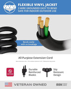 Iron Forge Cable 3 Outlet Outdoor Extension Cord 10 ft, 16/3 SJTW Black Extension Cord with Multiple Outlets 3 Prong, Weatherproof 13 Amp Exterior Power Cable for Outdoor Lights, Lawn & Landscaping