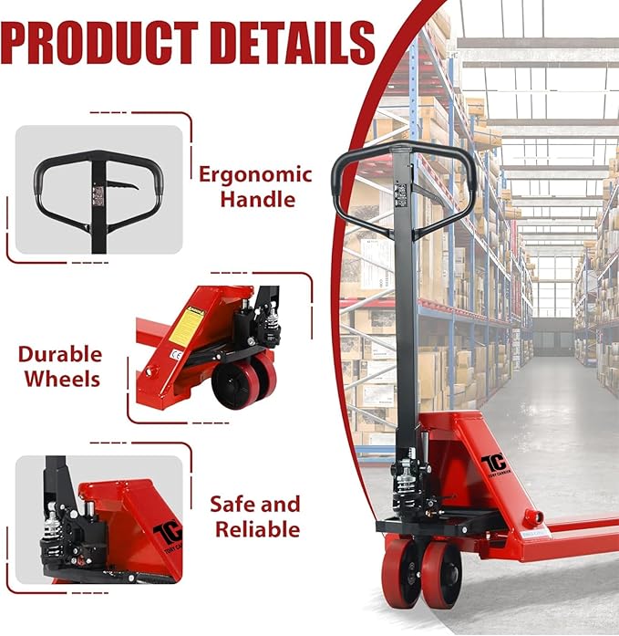 Tory Carrier Hand Pallet Jack Truck 6600 Lb. Capacity Manual Pallet Trucks 27 x 48 Forks Standard Duty Hand Pallet Jacks