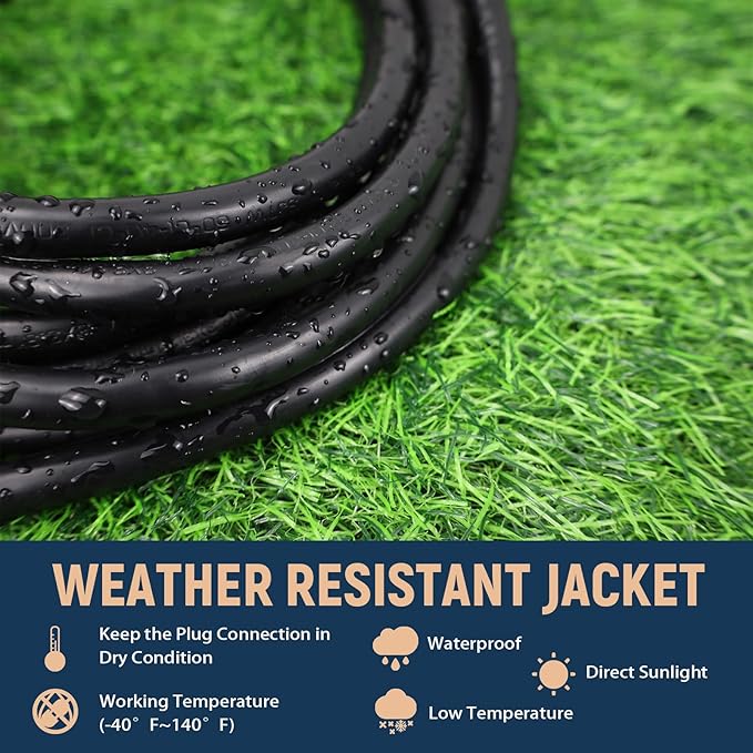 15 FT 12 Gauge Extension Cord Outdoor, Heavy Duty Weatherproof & Flame Retardant Black 3 Prong Power Cord, Outside for Garden & Lawn, 15 Amps 1875 Watts 125 VAC 12AWG SJTW, UL Listed