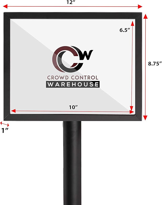 Crowd Control Warehouse Pedestal Standing Floor Sign Frame with Sloped Base, 8.5x11 Inch Horizontal, Polished Brassl