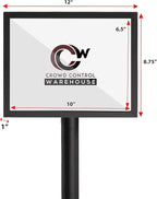 Crowd Control Warehouse Pedestal Standing Floor Sign Frame with Sloped Base, 8.5x11 Inch Horizontal, Satin Stainless Steel