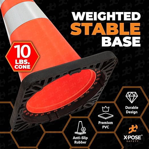 Xpose Safety 28 Inch Orange Traffic Cones - Heavy Duty 10lb 6" & 4" Collar - Bulk Full Pallet 279 Pack - Multipurpose PVC Plastic Safety Cone Parking, Soccer, Caution & Construction - DOT Approved