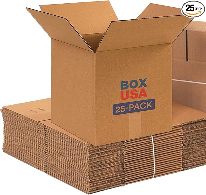 Box USA Shipping Boxes 12"L x 12"W x 12"H, 25-Pack Small Corrugated Cardboard Box for Shipping, Packaging, Moving, Storage Box for Home or Business, Strong Wholesale Bulk Boxes