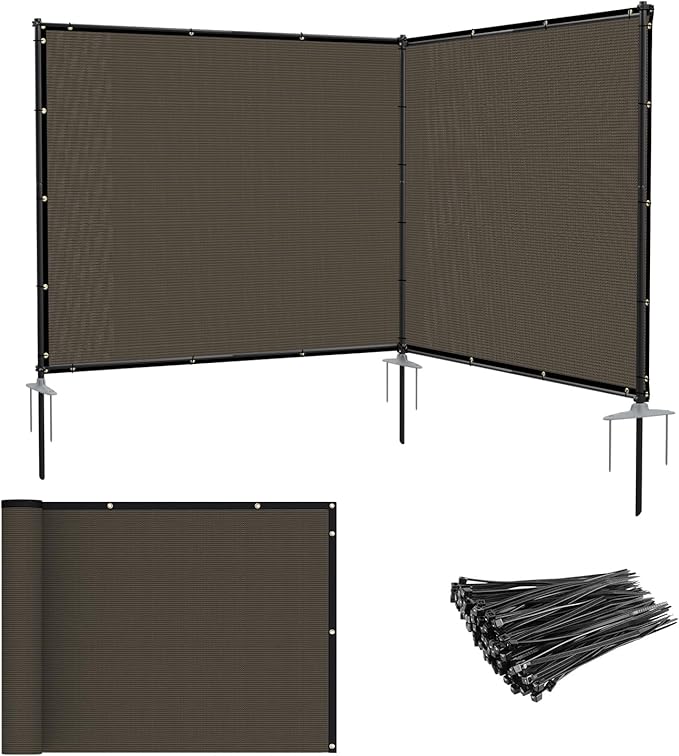 Patio 6' x 12' Outdoor Privacy Screen Freestanding Temporary Fence Panels Net Cover with Metal Poles for Outside Backyard Pool Garden Air Conditioner Fencing, Brown