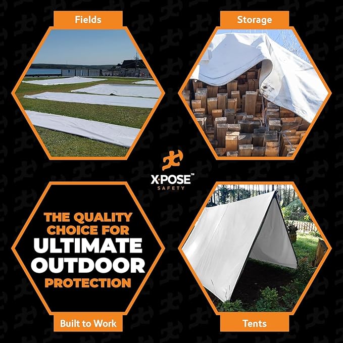 Heavy Duty White Poly Tarp 20' X 20' - Bulk Full Pallet (80 Pack) - Multipurpose Protective Cover - Durable, Weather Proof & Tear Resistant - 12 Mil Thick Polyethylene - by Xpose Safety
