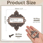 uxcell 10 Pcs Metal Label Holder, 2.2 x 2.4 Inch Small Vintage Card Frame Tag Floral Lace Label Holder with Screws for File Boxes Drawers Door Cabinet Book Shelves, Bronze Red