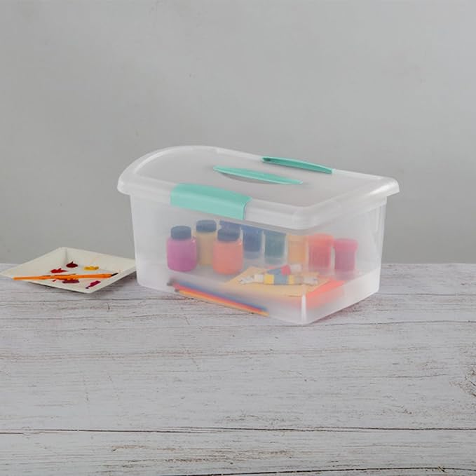 Sterilite 6 Pack Stackable Storage Bin with Latch Lid, Medium Nesting ShowOffs, Clear