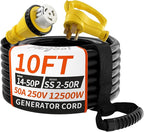 50 Amp Generator Cord, 10FT 50 Amp RV Extension Cord with Twist Lock, Generator Cable 50A 4 Prong, NEMA 14-50P to SS2-50R Heavy Duty STW Wire for RV Camper & House