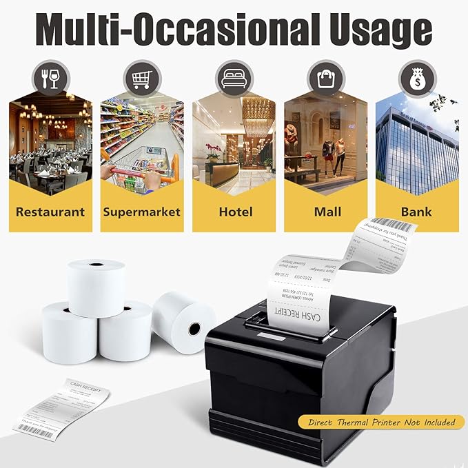 Azure Zone, Thermal Paper 2-1/4 X 230ft 100 Rolls, Fits Most POS Machines and Cash Registers, Great for Business Sales