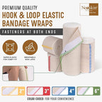 Premium Elastic Bandage Wrap (6” Wide, 4 Pack) - Nexskin Latex Free Athletic/Medical Compression Bandages Hook & Loop Fasteners at Both Ends - Lifetime Washable & Reusable Bandages