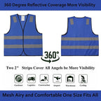 Blue Safety Vests 20 Pack - Reflective High Visibility Construction ANSI Class 2 Work Vests for Men,Woman,Hi Vis Mesh and Neon Silver Strip