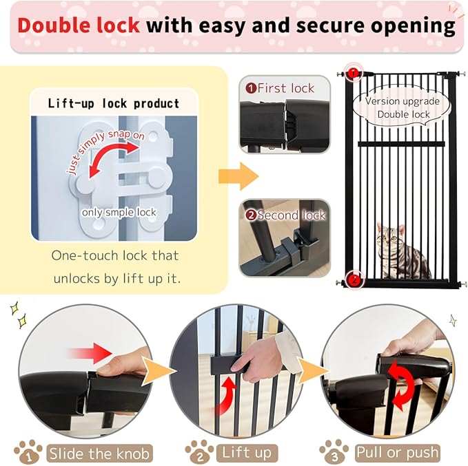 Lumizone Extra Tall Pet Gate 55.12" High Pressure Mounted 46.65"-50.78" Extra Wide (9 Sizes) 1.37" Gap for Cat Dog Stairs Doorway Hallway No Drilling Auto-Close (46.65"-50.78" W, Black)
