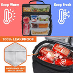 opux Insulated 2 Deck Lunch Bag for Men Women, Large Dual Compartment Cooler Bag for Work School Picnic, Leakproof with Strap for Kid Adult (Black)