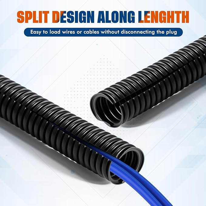 Sasylvia Split Wire Loom Cord Protector Tubing Split Conduit Protector Tubing Convoluted Tube Flexible Electrical Wire Cover Protective Sleeves(1/4" X 150 ft,Black)