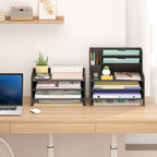 Bamboo Desk Organizer Mail Holder Countertop Letter Tray File Desktop Mail Holder Countertop Organizer for Desktop Letter Sorter Paper File Storage for School Home Office Supplies