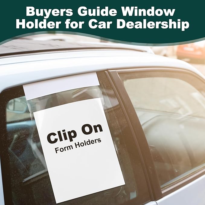 100 Pack Clip on Window Form Holder Buyers Guide Window Hangers Buyers Guide Holder Sleeves 9 x 13 Clear Plastic Pouch Form Hangers for Car Dealership Supplies