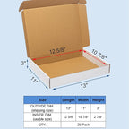 White Shipping Boxes 13x11x3" 20 Pack - Corrugated Cardboard Box Mailers for Small Business, Literature Mailer Packaging Supplies