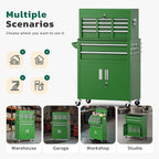 Greenvelly 8-Drawer Rolling Tool Chest, Metal Tool Chest with Wheels, Tool Cabinet with Detachable Top Tool Box, Metal Tool Cart with Liner & Hooks for Garage, Workshop, Warehouse (Green)