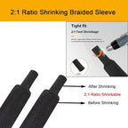 Heat Shrink Braided Sleeving 2:1 Shrinkable Fabric Cable Sheathing Wire Tubing Management Abrasion Protectors Flexibility 3/4" ID-9FT