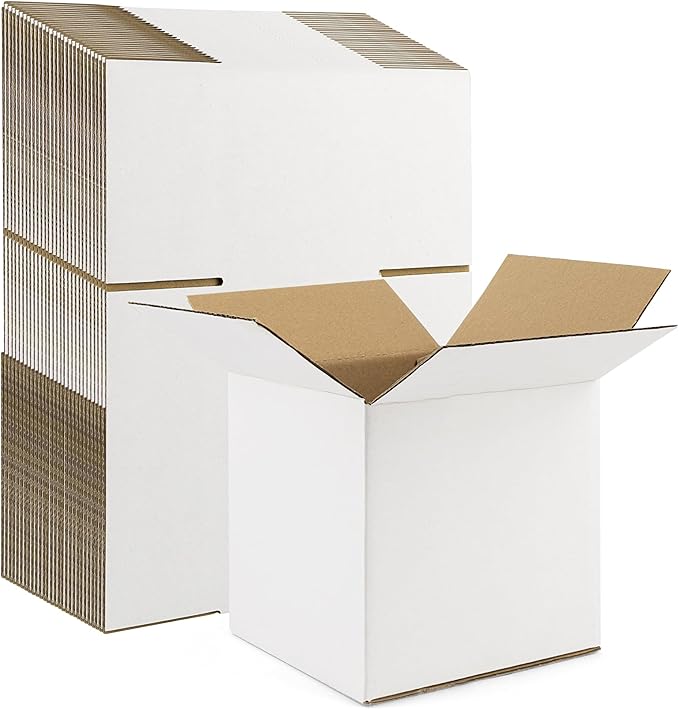 Frametory 7x7x7 Pack of 28 Corrugated Cardboard Packing Shipping Mailing Moving Carton Boxes, White