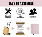 2 Drawer Mobile File Cabinet with Lock, Metal Filing Cabinets with Wheels, Pink Rolling Storage Cabinet, Under Desk Vertical File Cabinet for Home Office, Lockable Steel Two Drawer for Letter Size