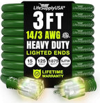 3ft Outdoor/Indoor Extension Cord 14/3 Gauge Heavy Duty 3 Prong SJTW, Waterproof, ETL Listed, Flexible Cold-Resistant Long Power Cord,15A 125V 1875W, Green by LifeSupplyUSA