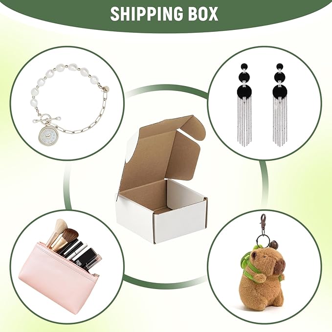 25 Pack 4"x4"x2" inch Small Shipping Boxes White Corrugated Cardboard Box for Small Business, Mailer, Shipping, and Packing