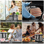 Insulated Cooler Bag, 1PK Insulate Tote Bag for Grocery Shopping, Cooler Bags Insulated for Travel/Picnic, Pizza/Food Delivery Bag to Keep Food Cold/Hot (Cationic Cloth, Non-Waterproof, Grey)