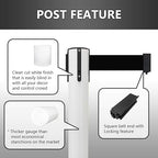 VIP Crowd Control Retractable Belt Stanchion Queue Safety Barrier Set, 36" Ht, 78" Belt (2 WHT Posts Black Belt)