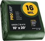 PROTARP Extra Heavy Duty 16 Mil Tarp Cover, Waterproof, UV Resistant, Rip and Tear Proof, Poly Tarpaulin with Reinforced Edges for Roof, Camping, Patio, Pool, Boat. (Green/Black 10′ X 20′)