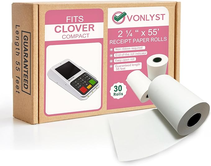 Compatible Clover Compact Countertop POS Thermal Receipt Paper 2 1/4 x 55 (30 rolls)
