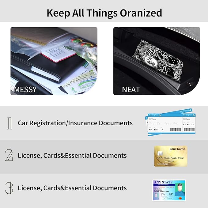 Car Registration and Insurance Holder, Leather Car Glove Box Organizer, Cool Car Accessories for ID, Driver's License Cards & Essential Document,business cards,Men&WomenBlack White Tree Moon