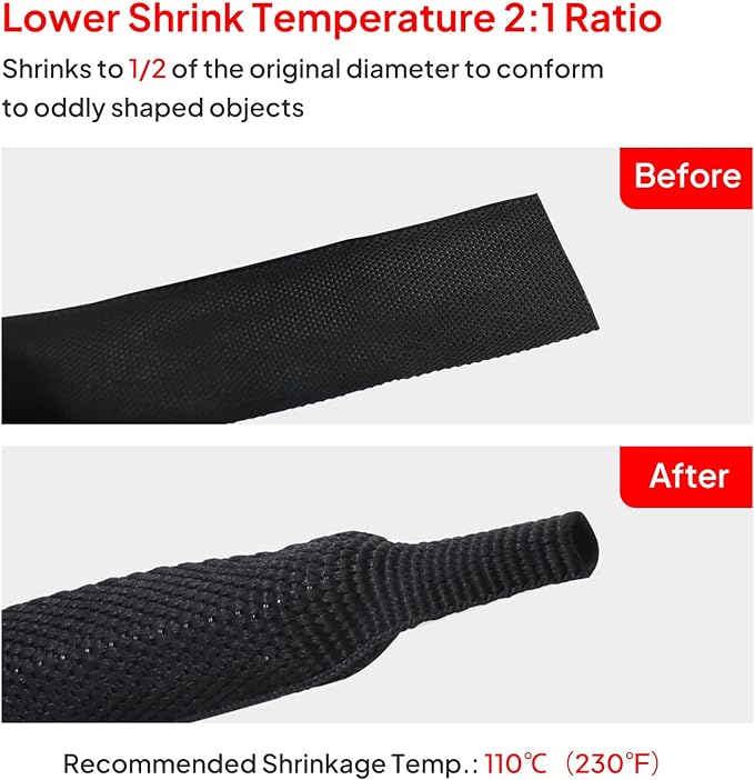 2 in 1 Heat Shrink Braided Sleeving Fabric Tubing-Ideal fit Irregular Shape Hose/Cable/Wire (3/4"(19mm), 14FT)