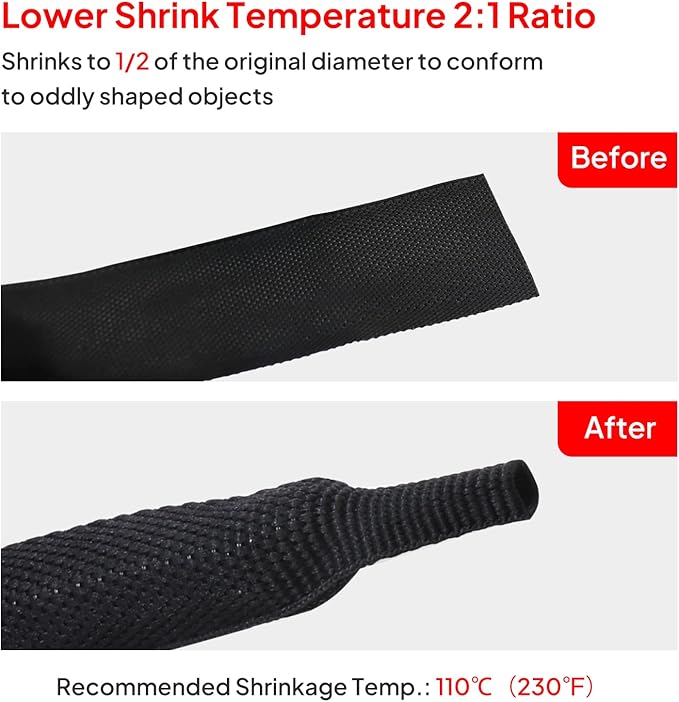 2 in 1 Heat Shrink Braided Sleeving Fabric Tubing-Ideal fit Irregular Shape Hose/Cable/Wire (1/2"(12mm), 22FT)