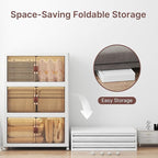 960Qt Stackable Storage Bins with Lids, 6 Pack Large Collapsible Bins with Wheels, Plastic Cabinet with Doors, Foldable Closet Organizers and Storage for Home, Dorm, Office, White