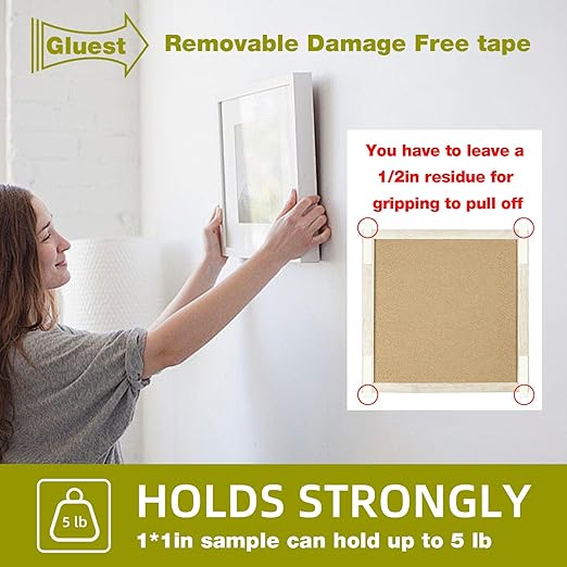 Damage Free Double Sided Tape 20ft, Removable Picture Hanging Strips Residue Free, Heavy Duty Mounting Tape, No Damage Wall Tape,Wall Adhesive Strips Foam Tape Wide Roller