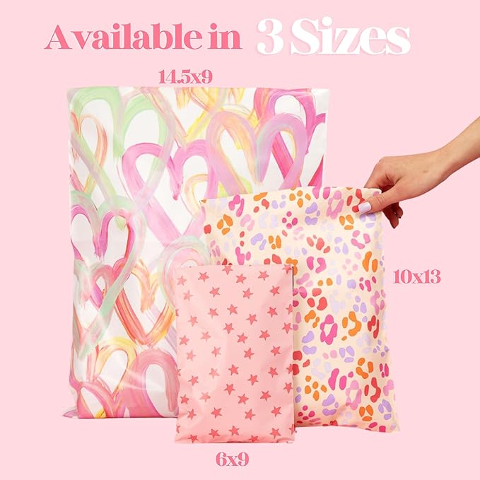 6x9 Designer Poly Mailer 100 Pack Heavy Duty Waterproof Self Seal Shipping Bags for Small Business Large Mailing Envelopes Bulk Tear Resistant Cute Packaging Preppy Leopard