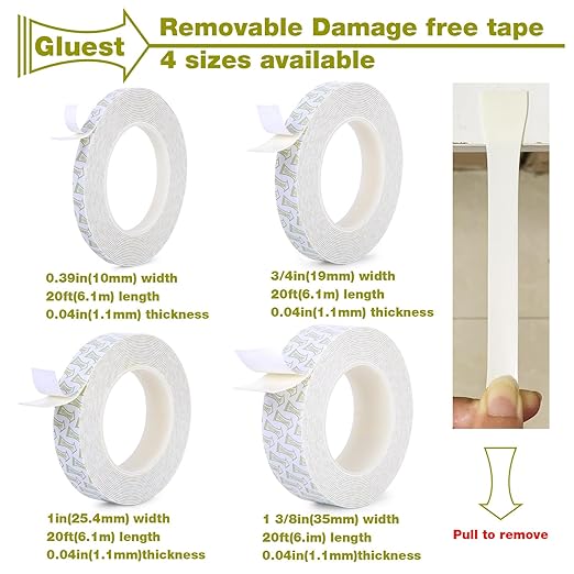 Damage Free Double Sided Tape 3/4in x 20ft, Removable Picture Hanging Strips Residue Free, Heavy Duty Mounting Tape, Wall Adhesive Strips Foam Tape Roller for Poster Carpet Rug Art Craft