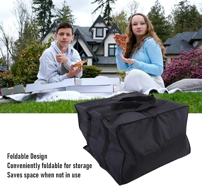 Asixxsix Insulated Pizza Delivery Bag, 20 x 20 x 14 inch Reusable Thermal Cooler Bag Keeps Food Warm, with Smooth Zip for Easy Access, for Catering Grocery Shopping