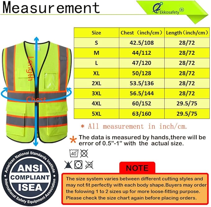 Reflective Mesh Safety Vest for Men Women with 5 Pockets and Zipper Front High Visibility Mesh Vest Hi Vis Construction Work Vest,Meets ANSI/ISEA Standards(EK175-Yellow-XL)