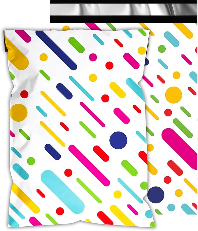 Poly Mailers 12x15.5 Inch 50 Pcs - Color Stripe Printed Shipping Bags, 2.4mil Thickness, Waterproof and Tear Resistant Mailing Envelopes, Self-Sealing Packaging Bags for Small Business