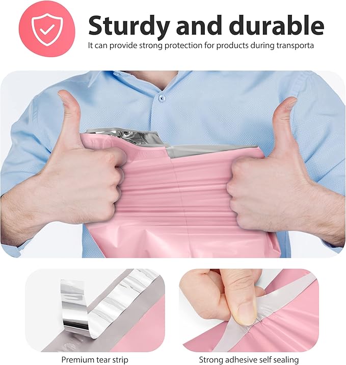 Fuxury Large Poly Mailers 14.5x19'' 100Pc, Waterproof Shipping Bags for Clothing, Strong Adhesive Mailers Poly Bags for Small Business Suppliers, Durable Shipping Envelopes Mailing Bags Light Pink