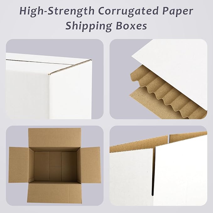Frametory 10x7x5 Pack of 25 Corrugated Cardboard Packing Shipping Mailing Moving Carton Boxes, White