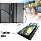 Car Registration & Insurance Holder, Leather Glove Box Organizer, Cool Accessories for ID, Driver's License Cards & Essential Documents, Business Cards, Men & Women, Forest Wolfs