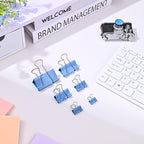 Temiary Aesthetic Binder Clips, 24 Pcs 1.26 Inches Small Metal Binder Clip with Clear Storage Container, Binding Paperwork Clamps for School Teachers Office Supplies (Blue)