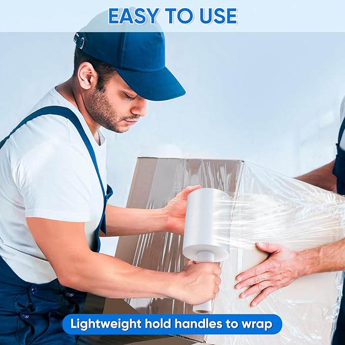 TICONN 2Pk Stretch Wrap Stretch Film Roll, 1000ft Industrial Strength 5 inch Wide Clear Plastic Wrap with Handles for Pallet Wrapping Shipping Moving